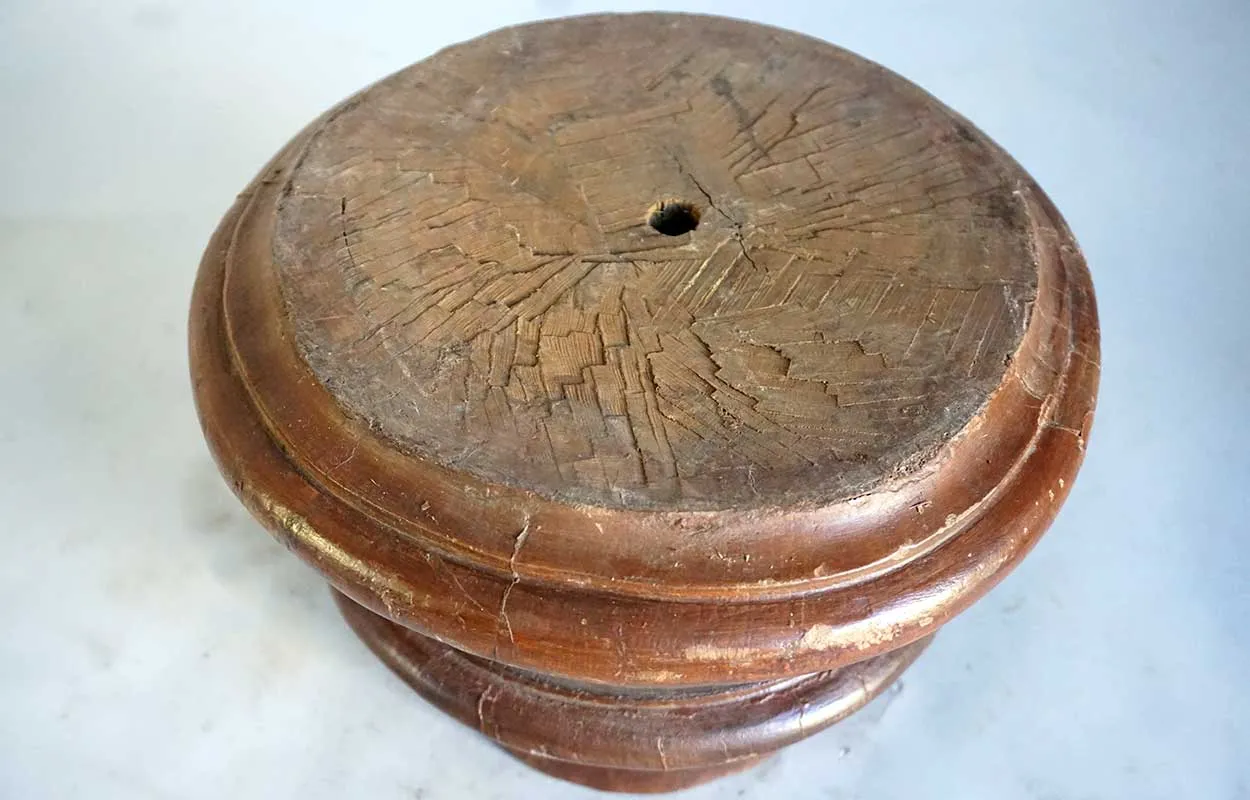 Small Anglo Indian Solid Teak Round Architectural Pillar Base