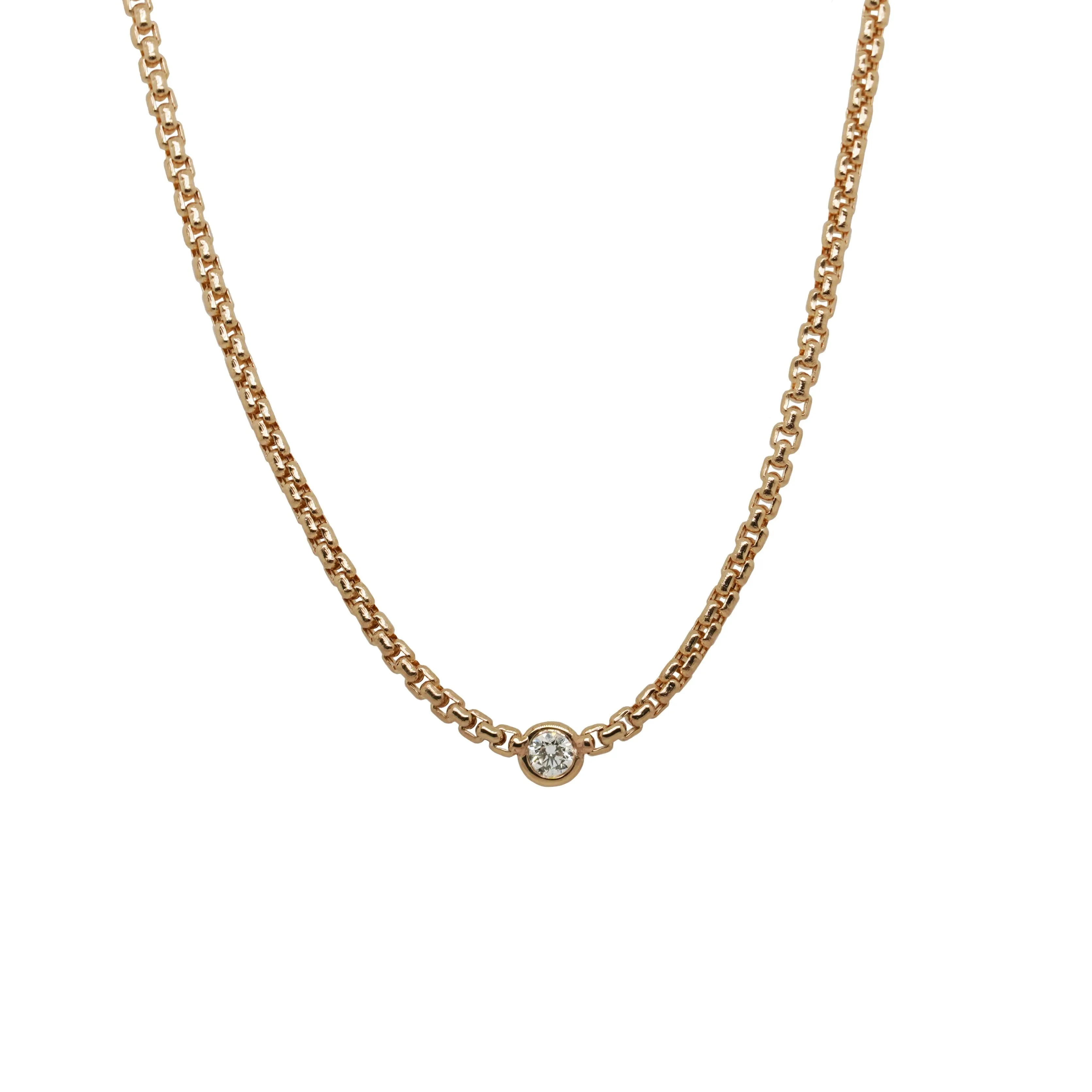 Small Box Chain with Bezel Set Round Brilliant Diamond Necklace