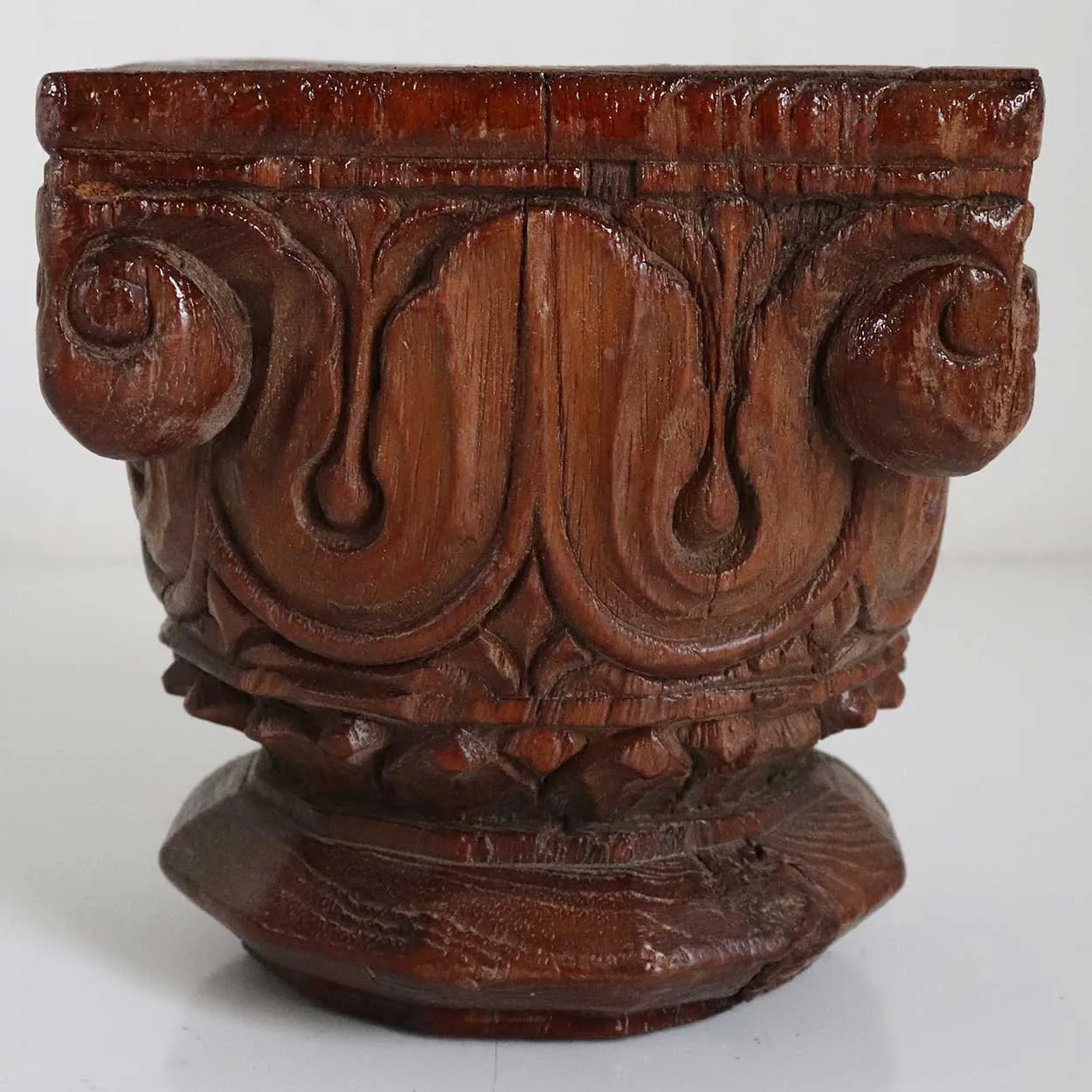 Small Indian Hand Carved Teak Square Column Capital