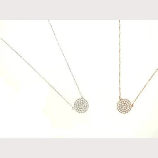 Small Pave Filigree Disc Necklace-Gold