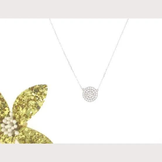 Small Pave Filigree Disc Necklace-Gold