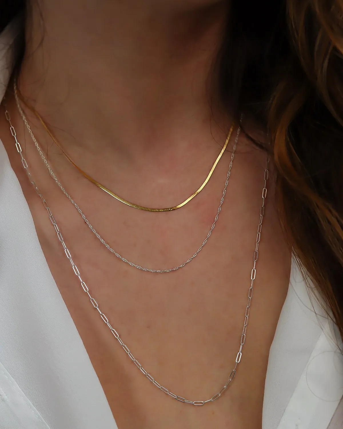 Solid 14k Gold Herringbone Necklace