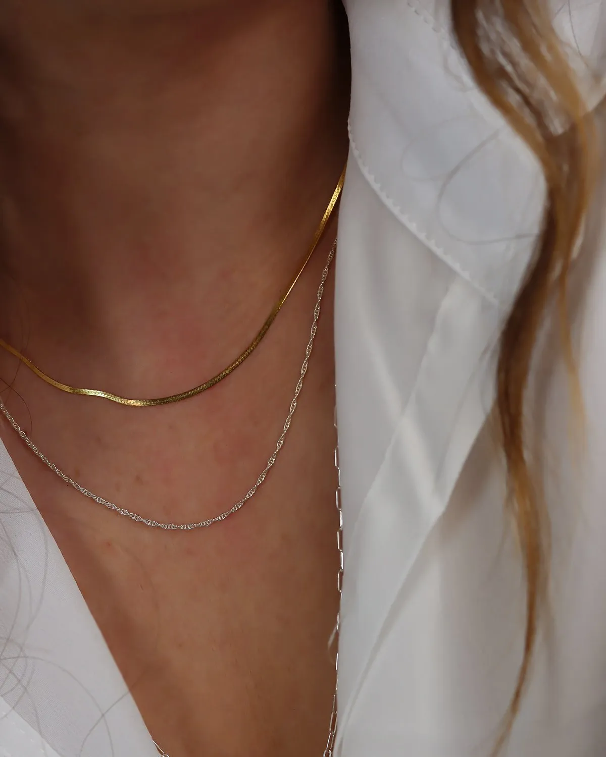 Solid 14k Gold Herringbone Necklace