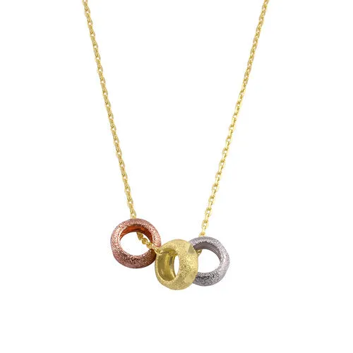 Solid 14K Gold Triple Tone Faceted Bead Necklace