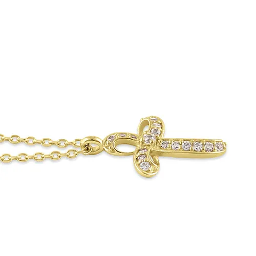 Solid 14K Gold Twisted Cross Diamond Necklace