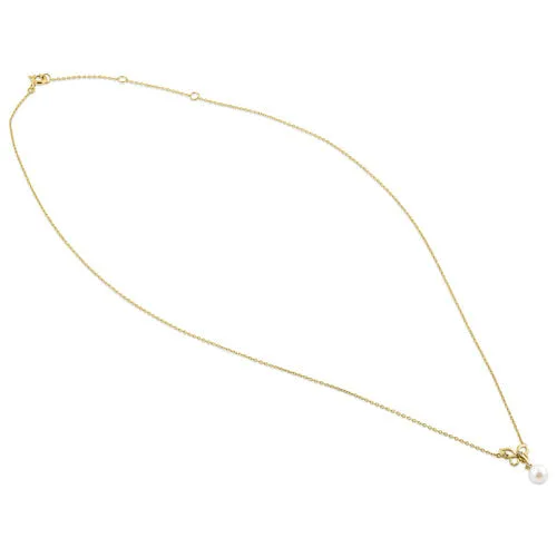 Solid 14K Yellow Gold Butterfly Pearl Diamond Necklace