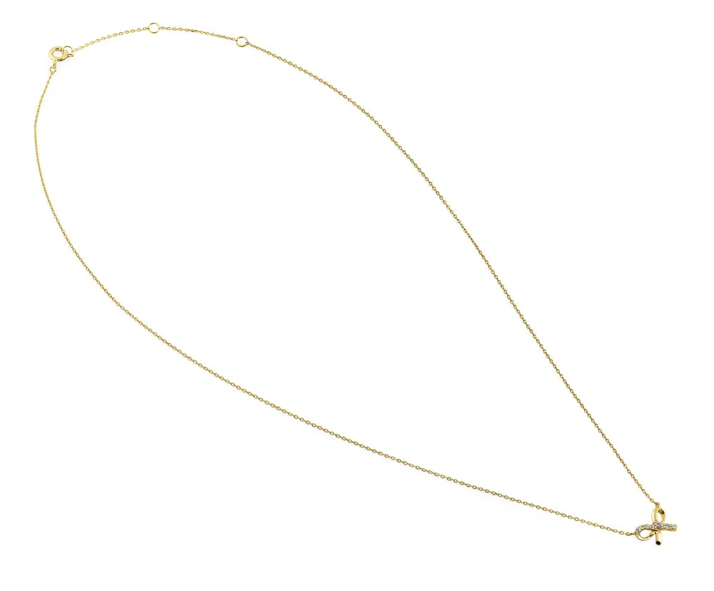 Solid 14K Yellow Gold Classic Bow CZ Necklace