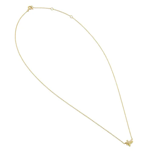 Solid 14K Yellow Gold CZ Double Cross Necklace