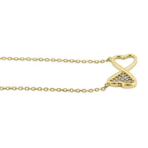 Solid 14K Yellow Gold Double Heart Diamond Necklace