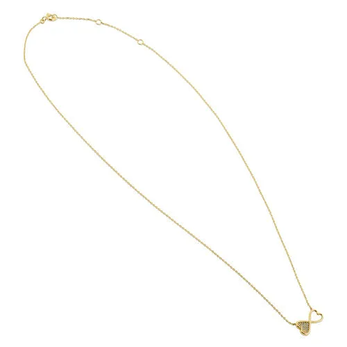 Solid 14K Yellow Gold Double Heart Diamond Necklace
