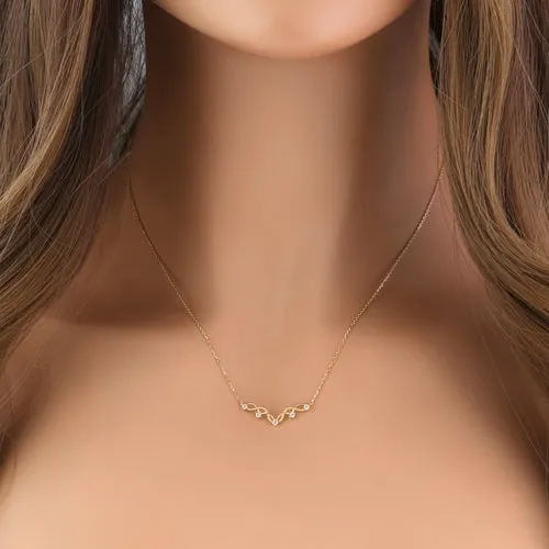 Solid 14K Yellow Gold Elegant CZ V Necklace