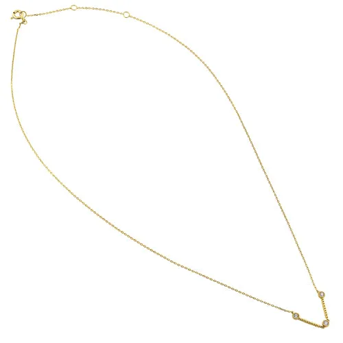 Solid 14K Yellow Gold Flex V Shape CZ Necklace