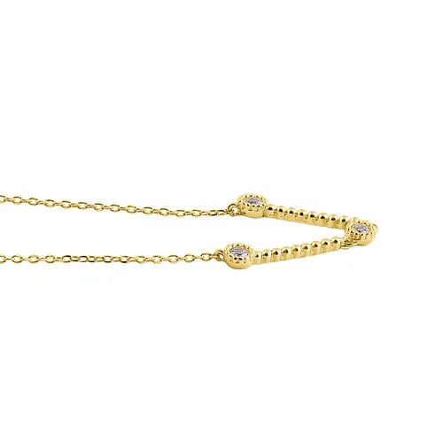 Solid 14K Yellow Gold Flex V Shape CZ Necklace