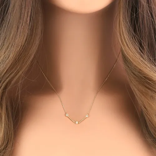 Solid 14K Yellow Gold Flex V Shape CZ Necklace