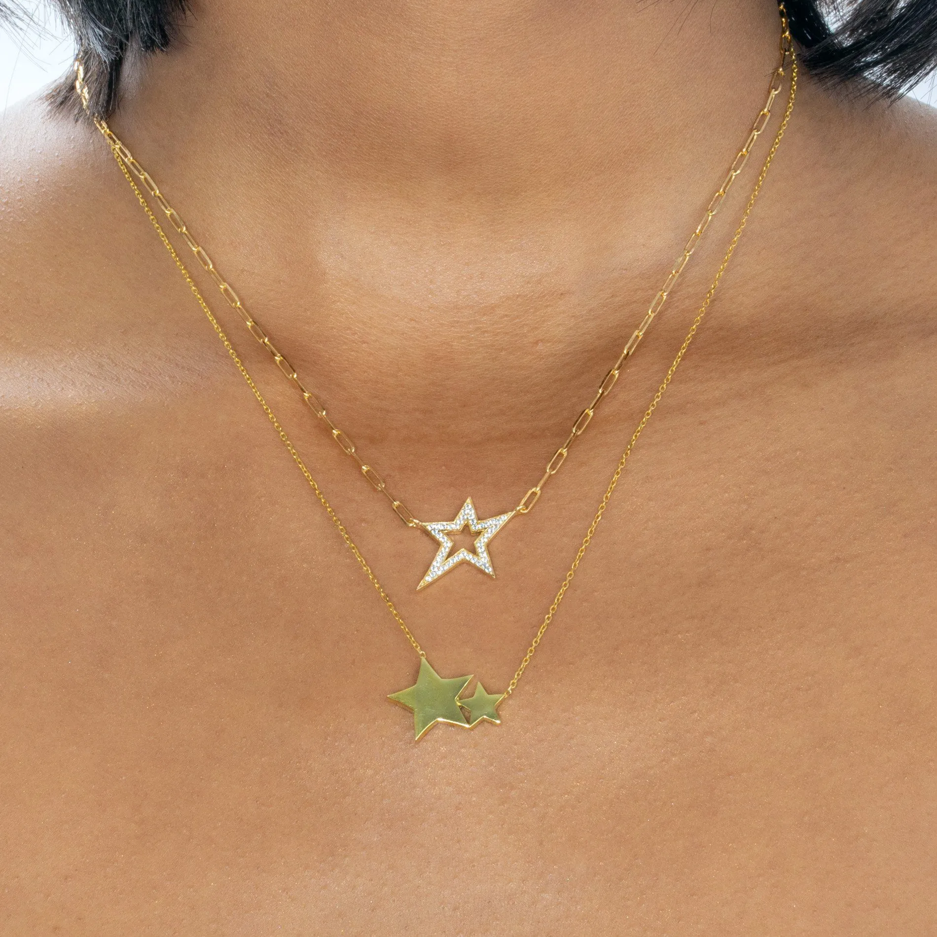 Solid Double Star Necklace