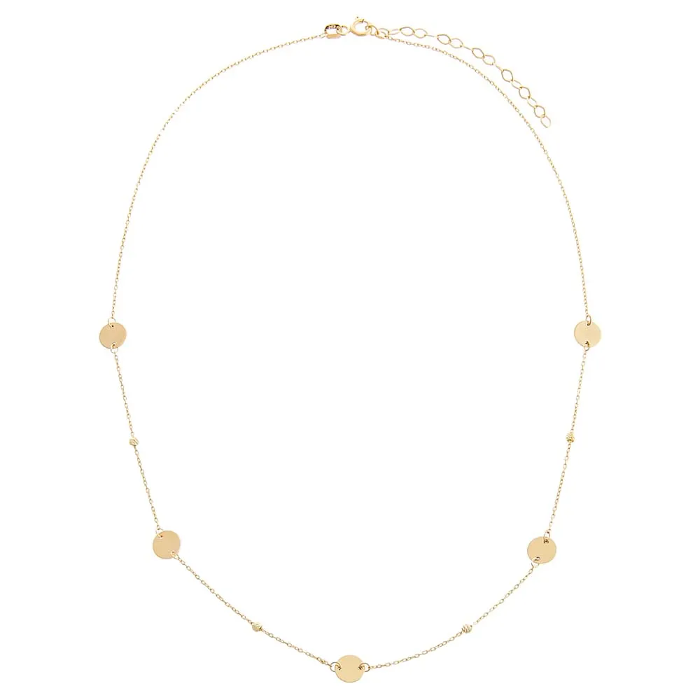 Solid Embedded Discs Beaded Chain Necklace 14K