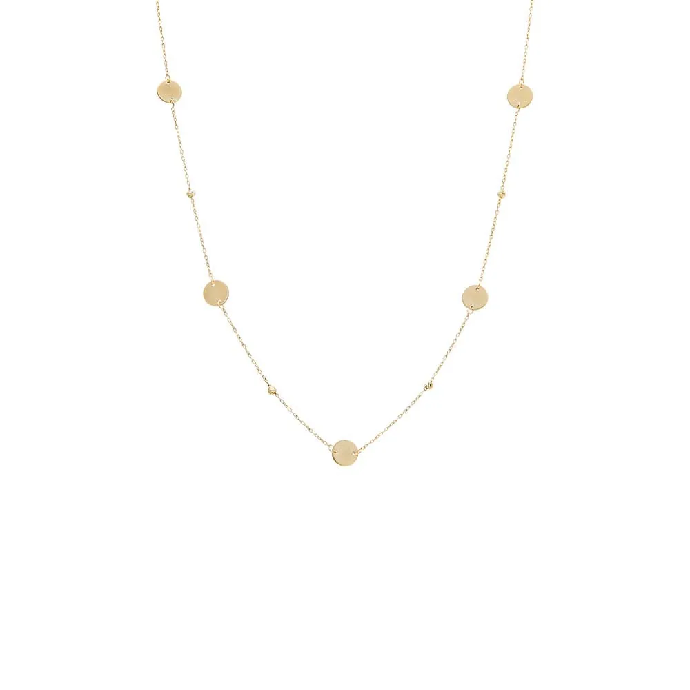 Solid Embedded Discs Beaded Chain Necklace 14K