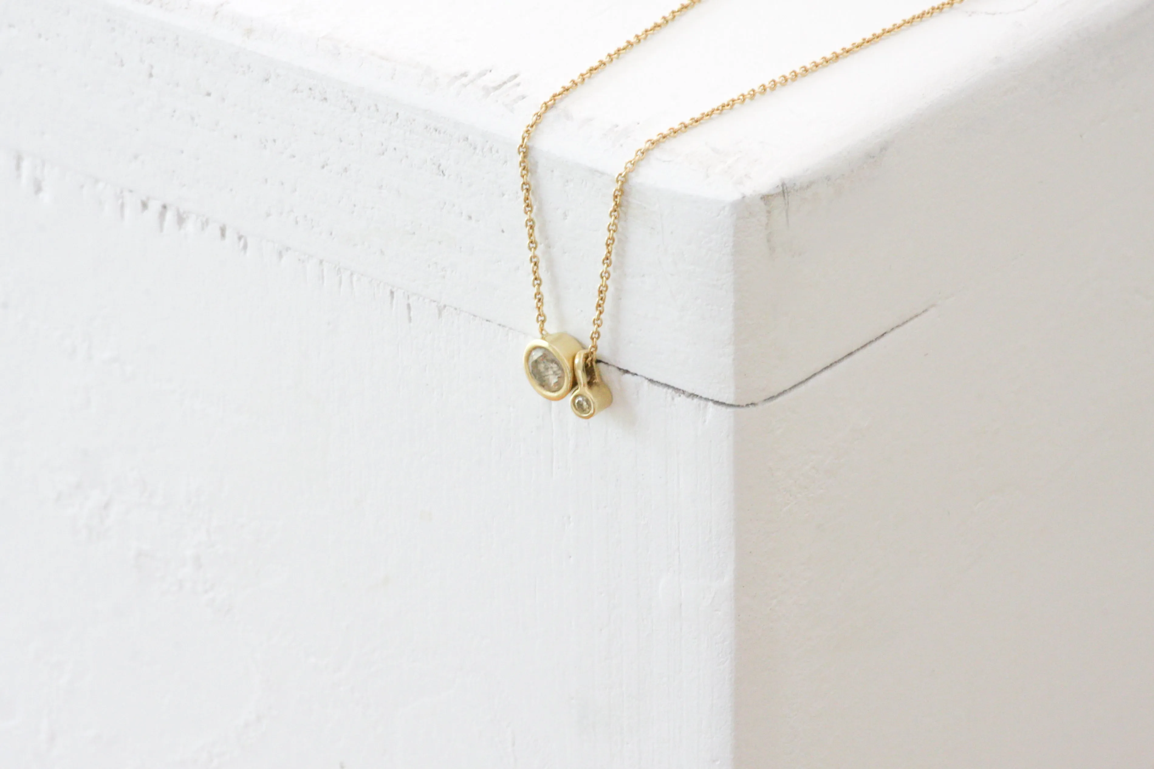 Solid Gold Cone Solitaire 2 Set Diamond Pendant