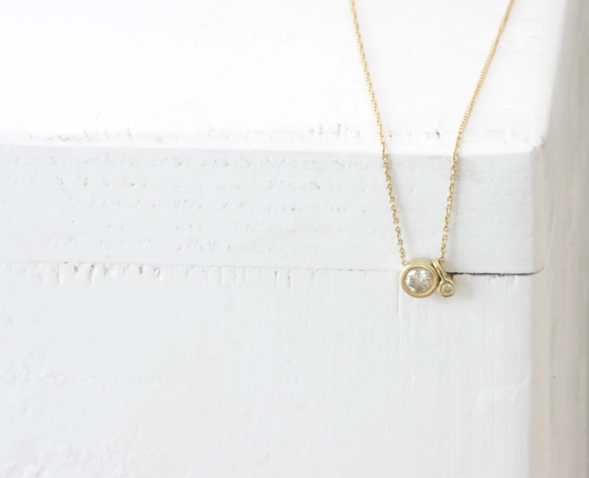 Solid Gold Cone Solitaire 2 Set Diamond Pendant