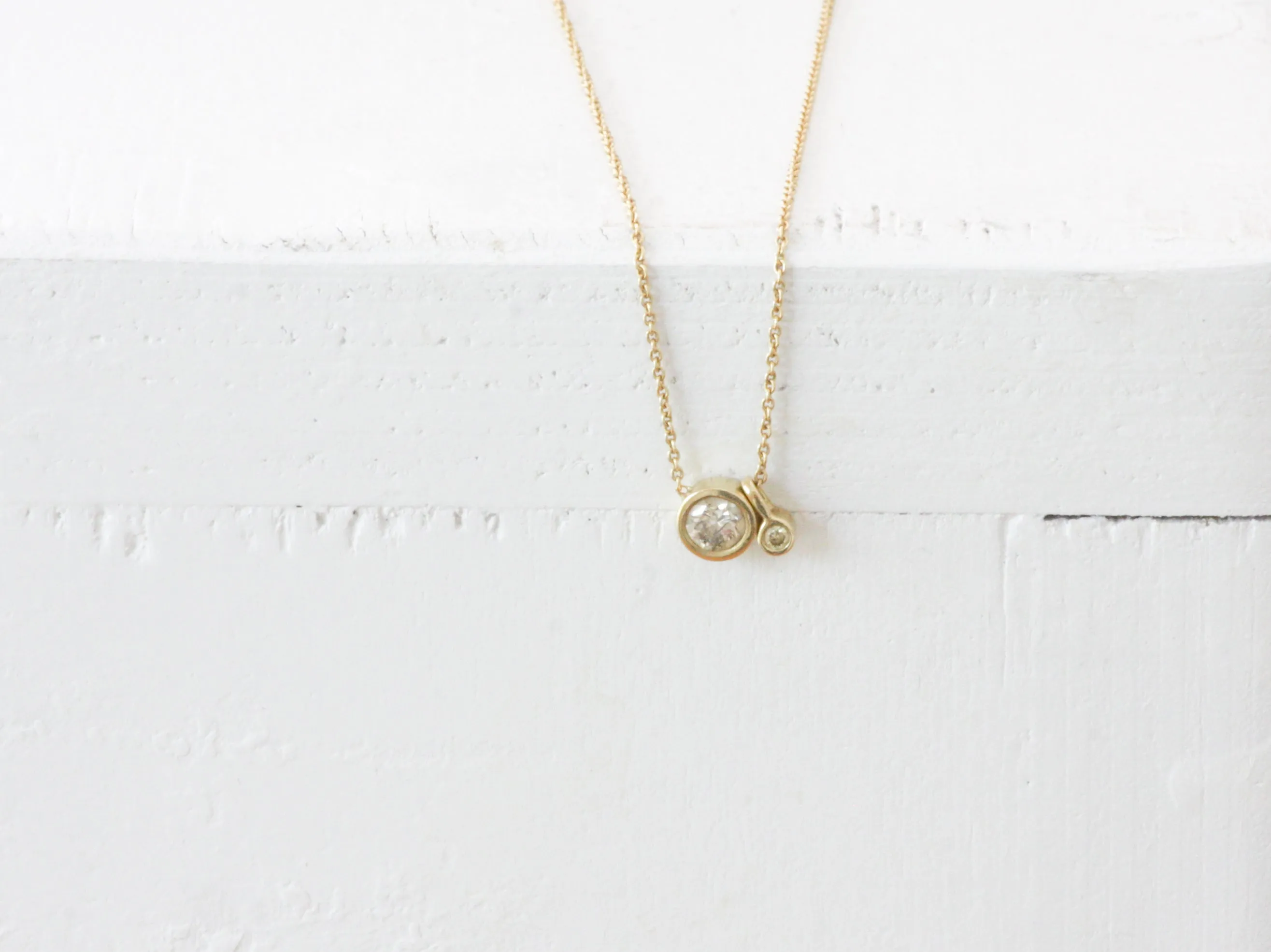 Solid Gold Cone Solitaire 2 Set Diamond Pendant