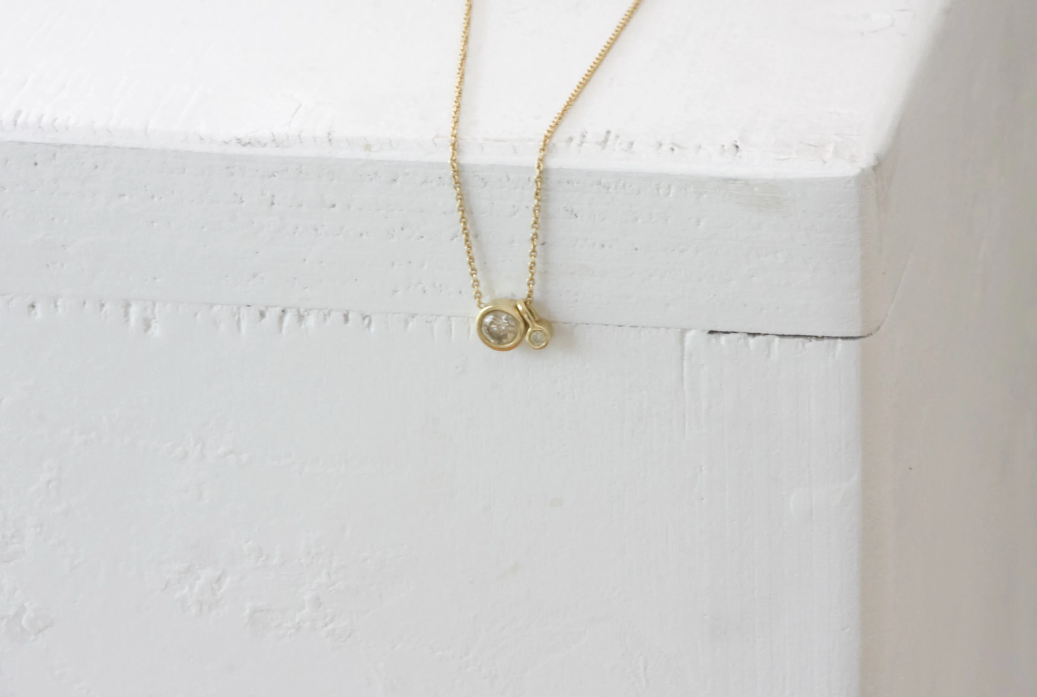 Solid Gold Cone Solitaire 2 Set Diamond Pendant