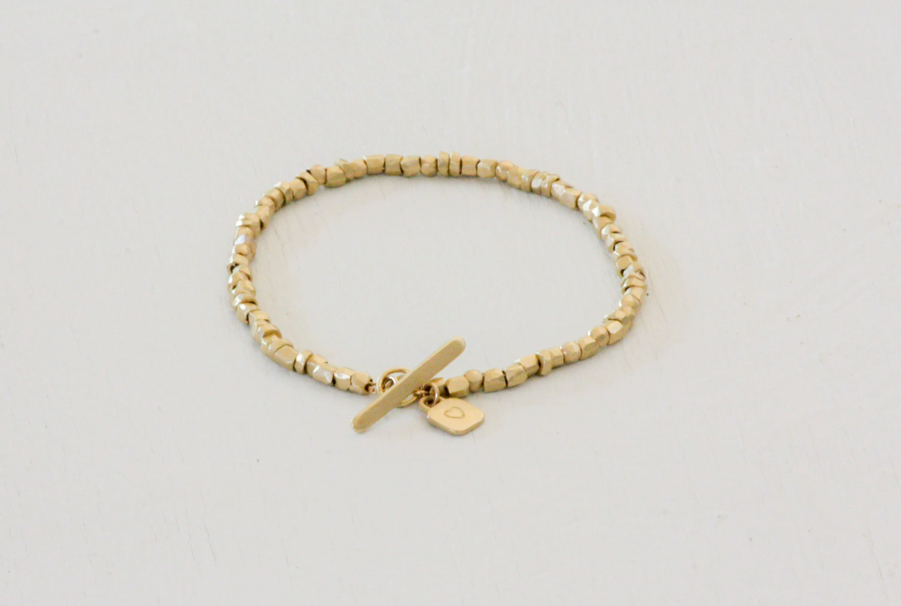 Solid Gold handmade raw faceted beads bracelet