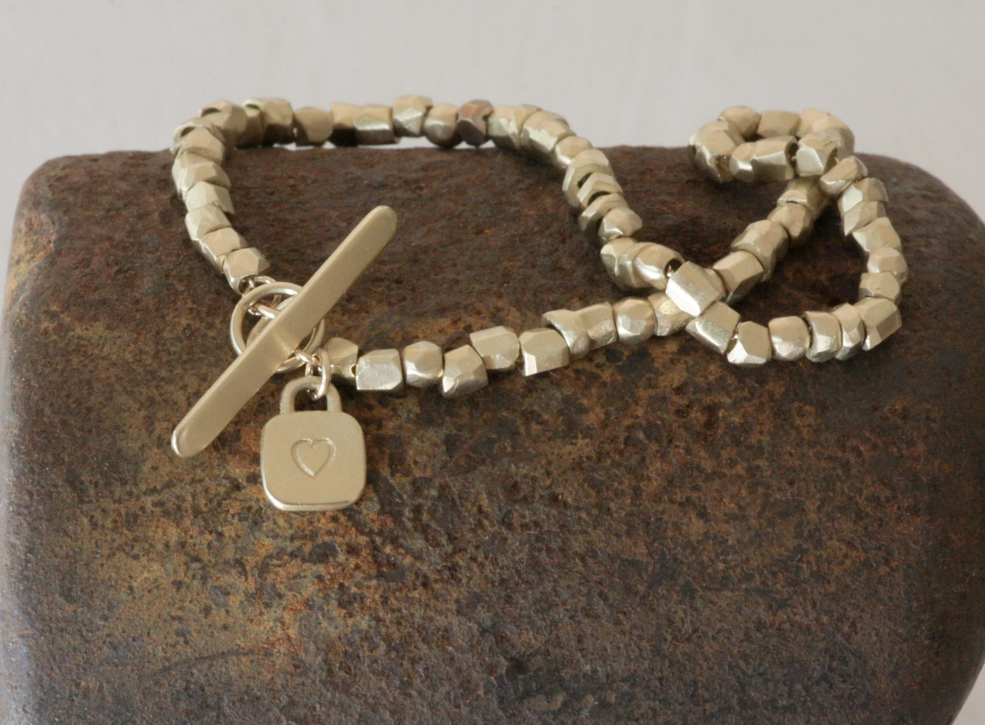 Solid Gold handmade raw faceted beads bracelet