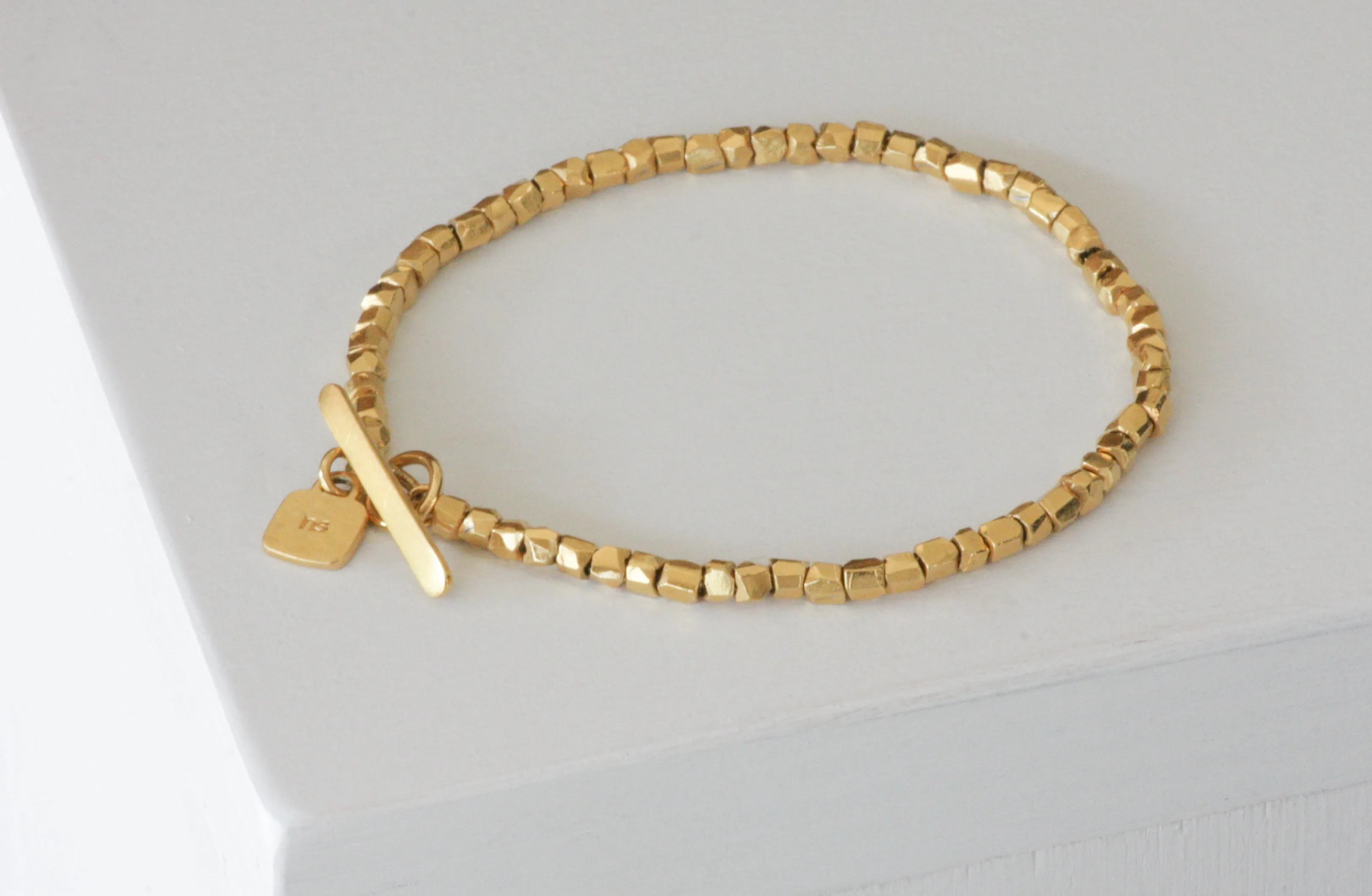 Solid Gold handmade raw faceted beads bracelet