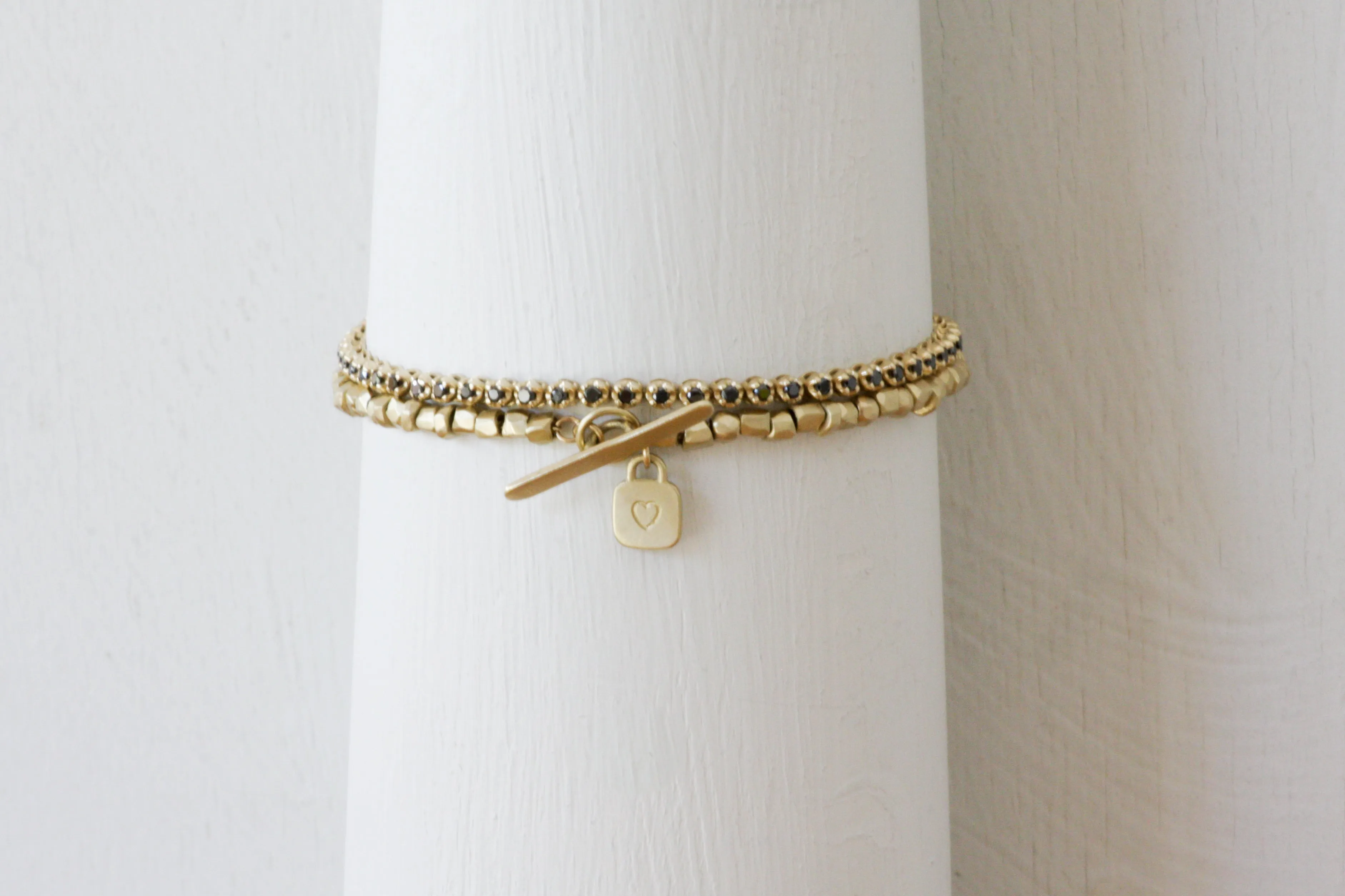 Solid Gold handmade raw faceted beads bracelet