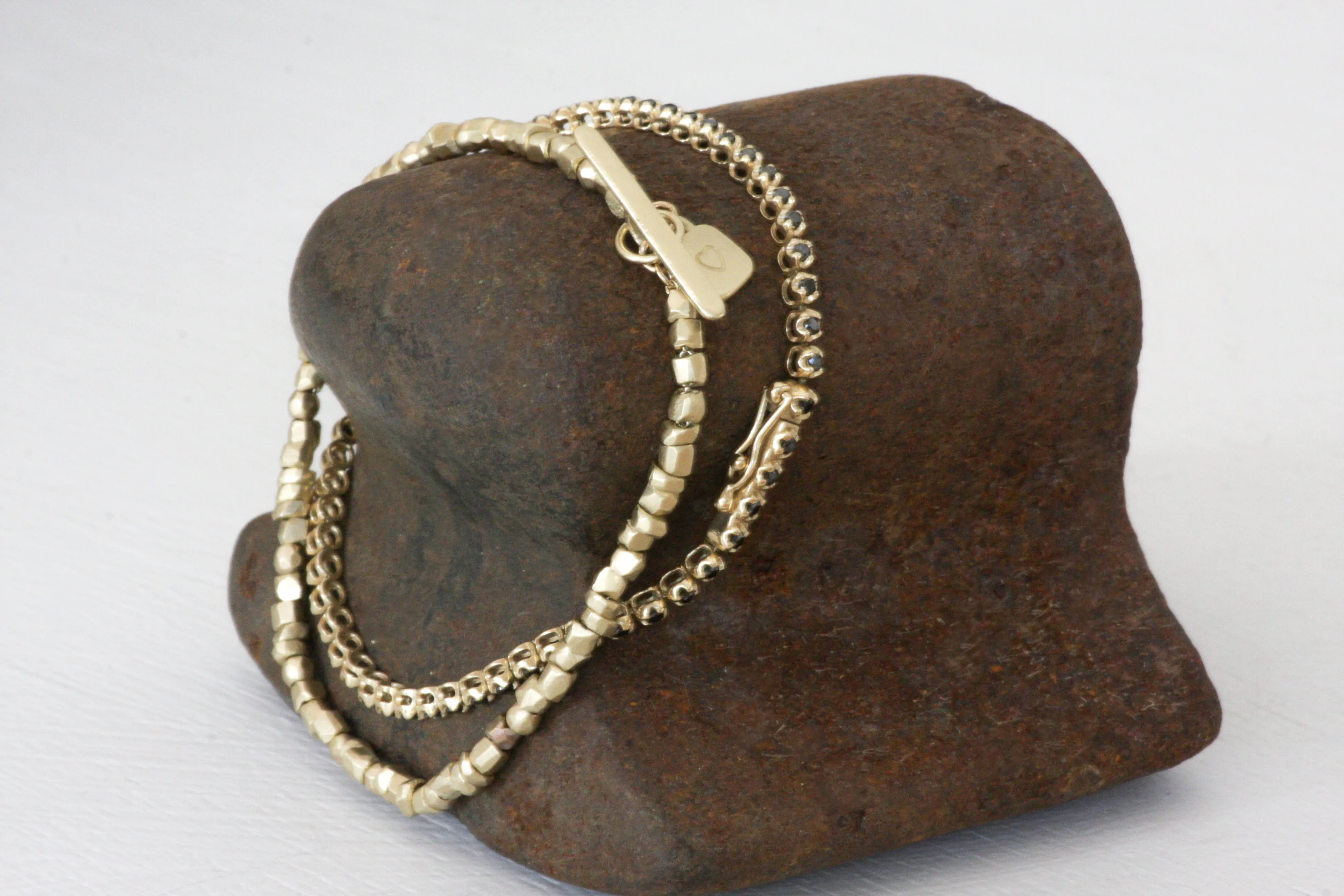 Solid Gold handmade raw faceted beads bracelet