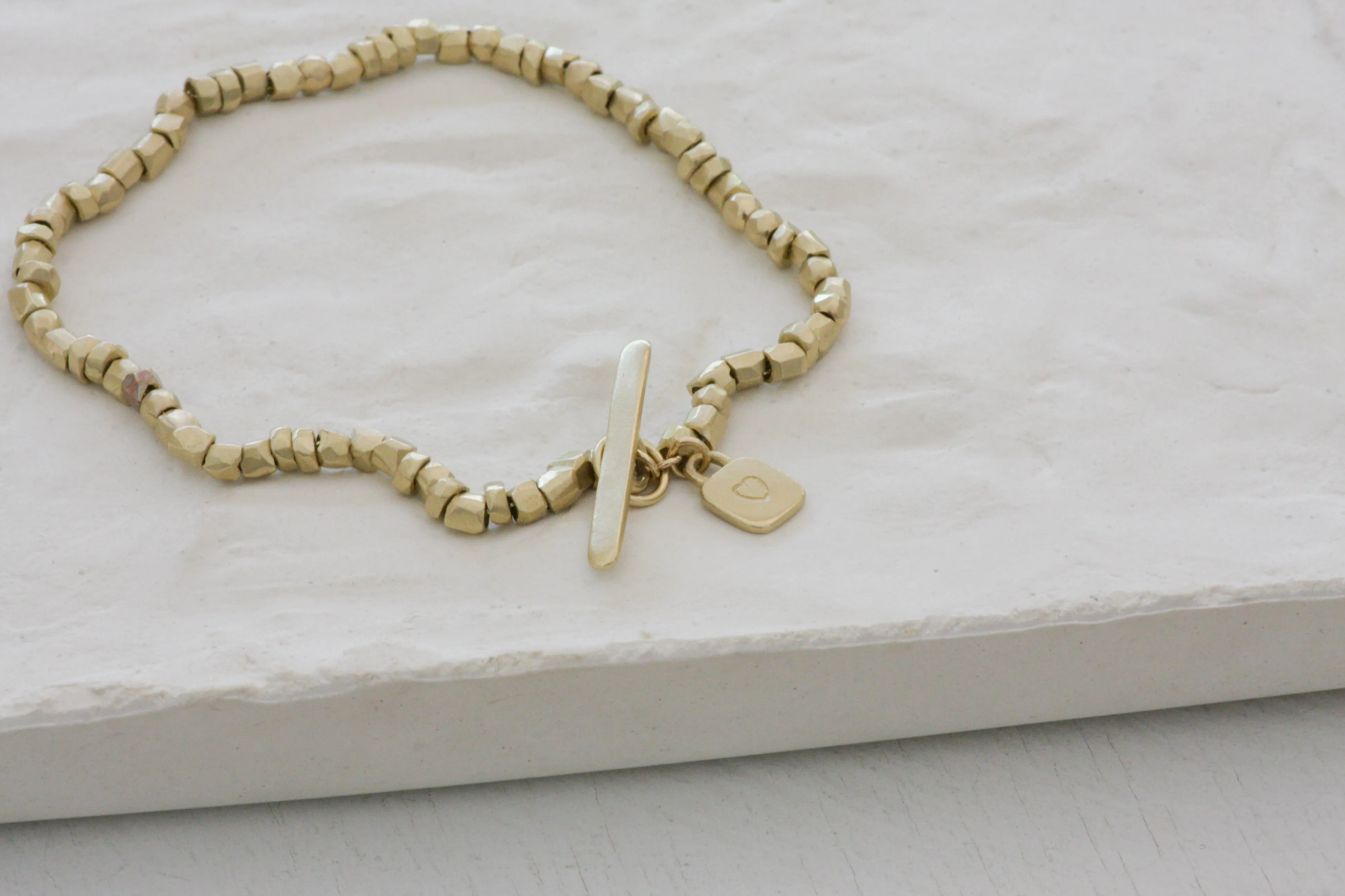 Solid Gold handmade raw faceted beads bracelet