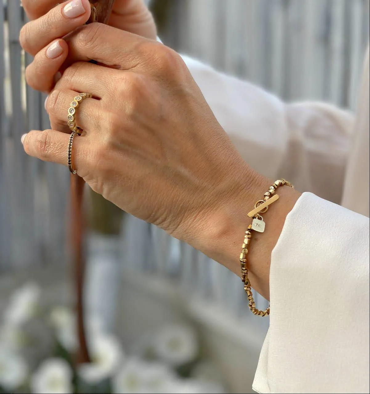 Solid Gold handmade raw faceted beads bracelet