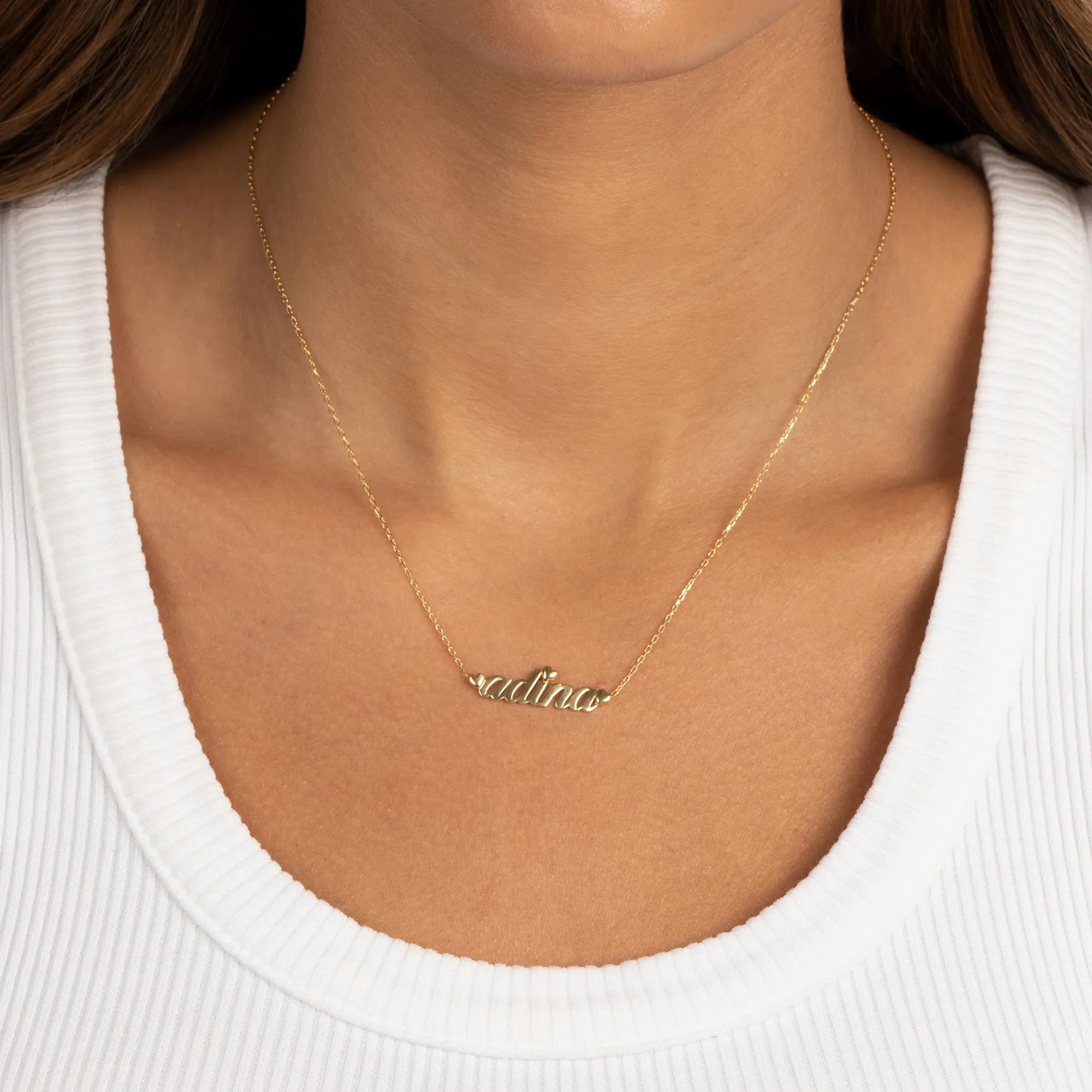 Solid Heart Accented Nameplate Necklace