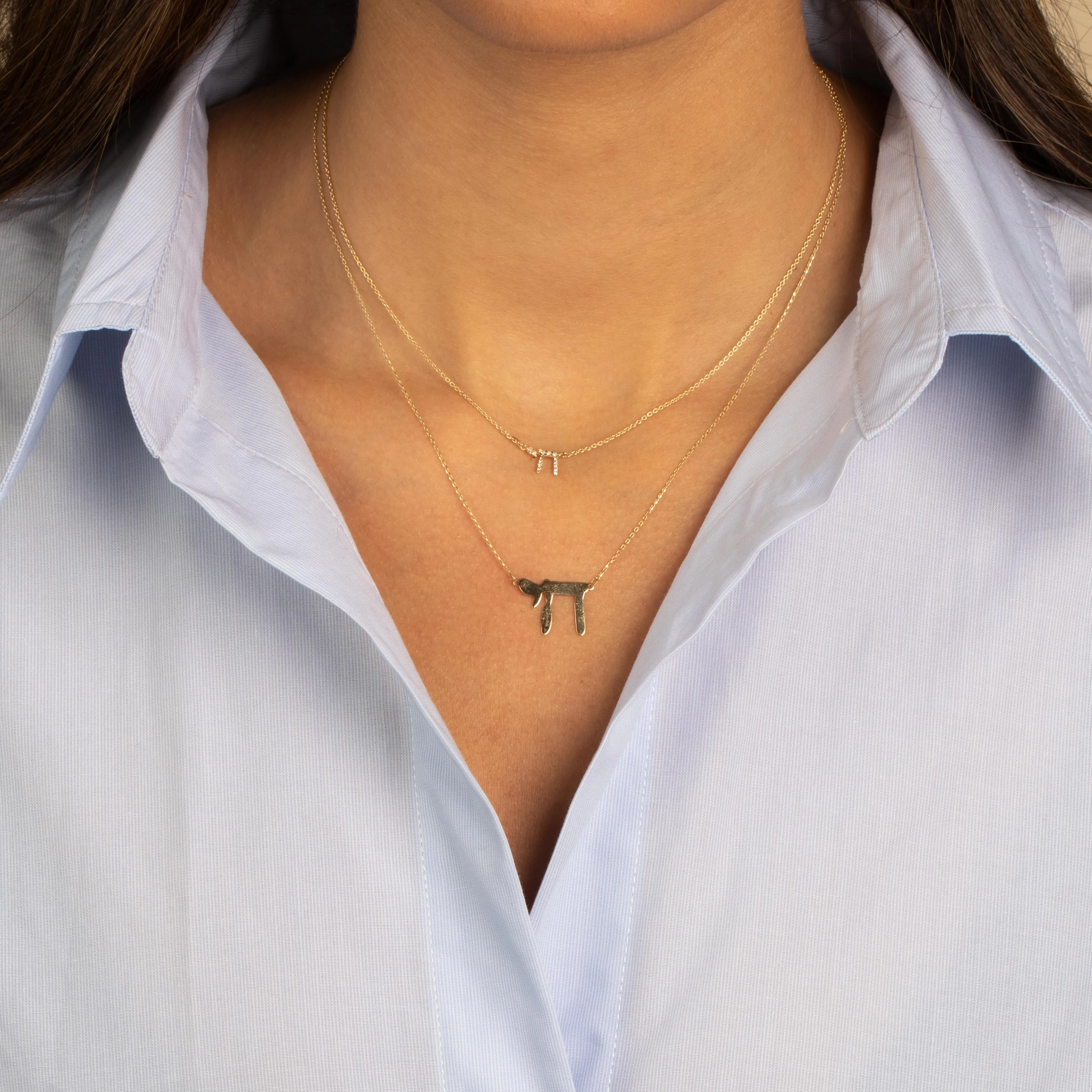 Solid Large Chai Pendant Necklace 14K