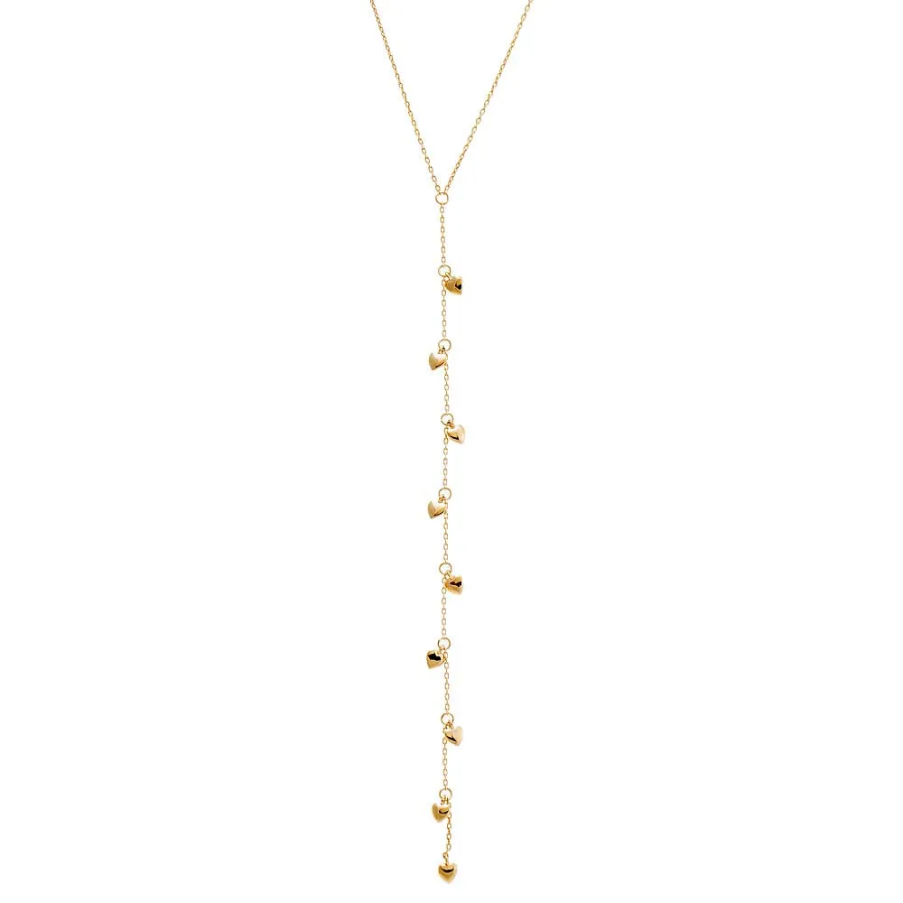 Solid Puffy Hearts Lariat Necklace 14K