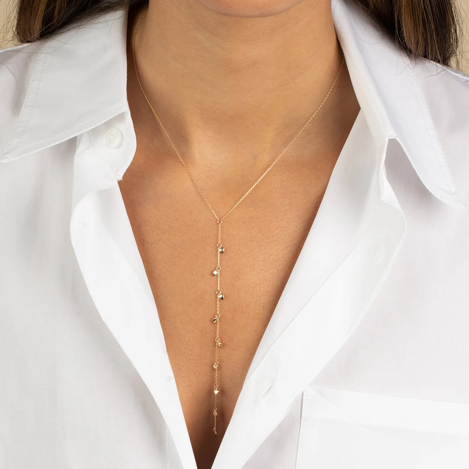 Solid Puffy Hearts Lariat Necklace 14K