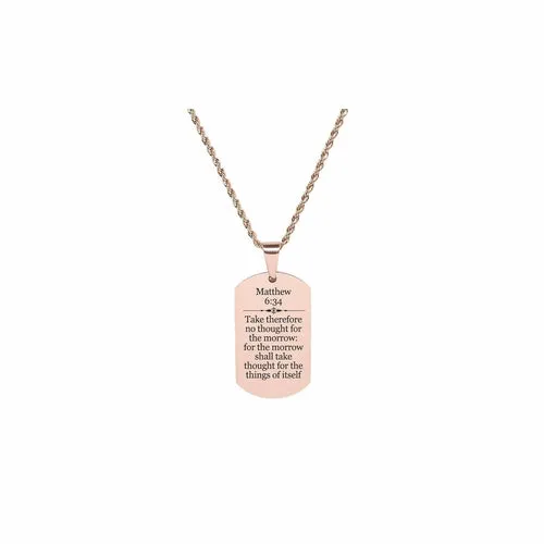 Solid Stainless Steel Men's Scripture Tag Necklace - Matthew 6:34
