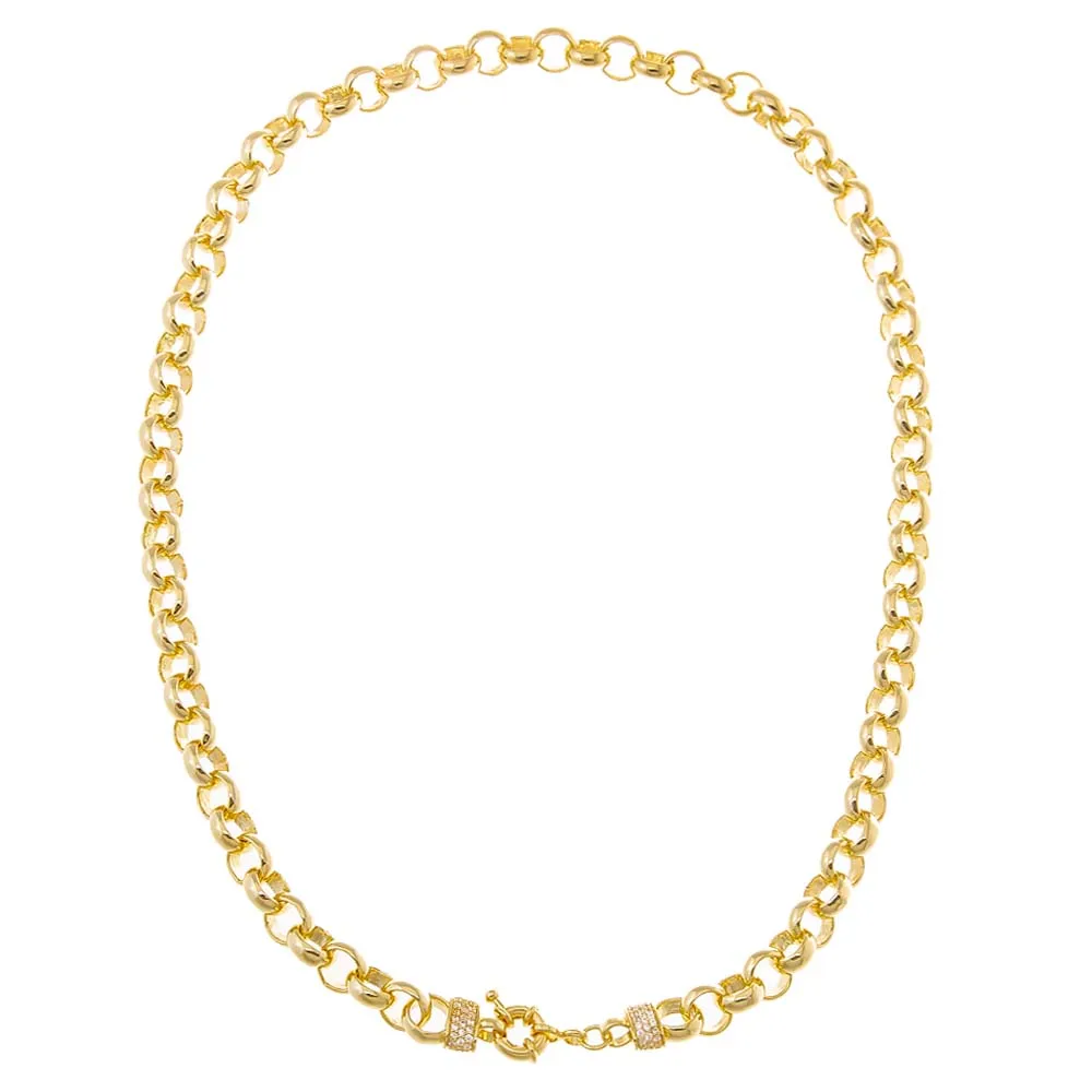 Solid/Pave Rounded Chain Necklace