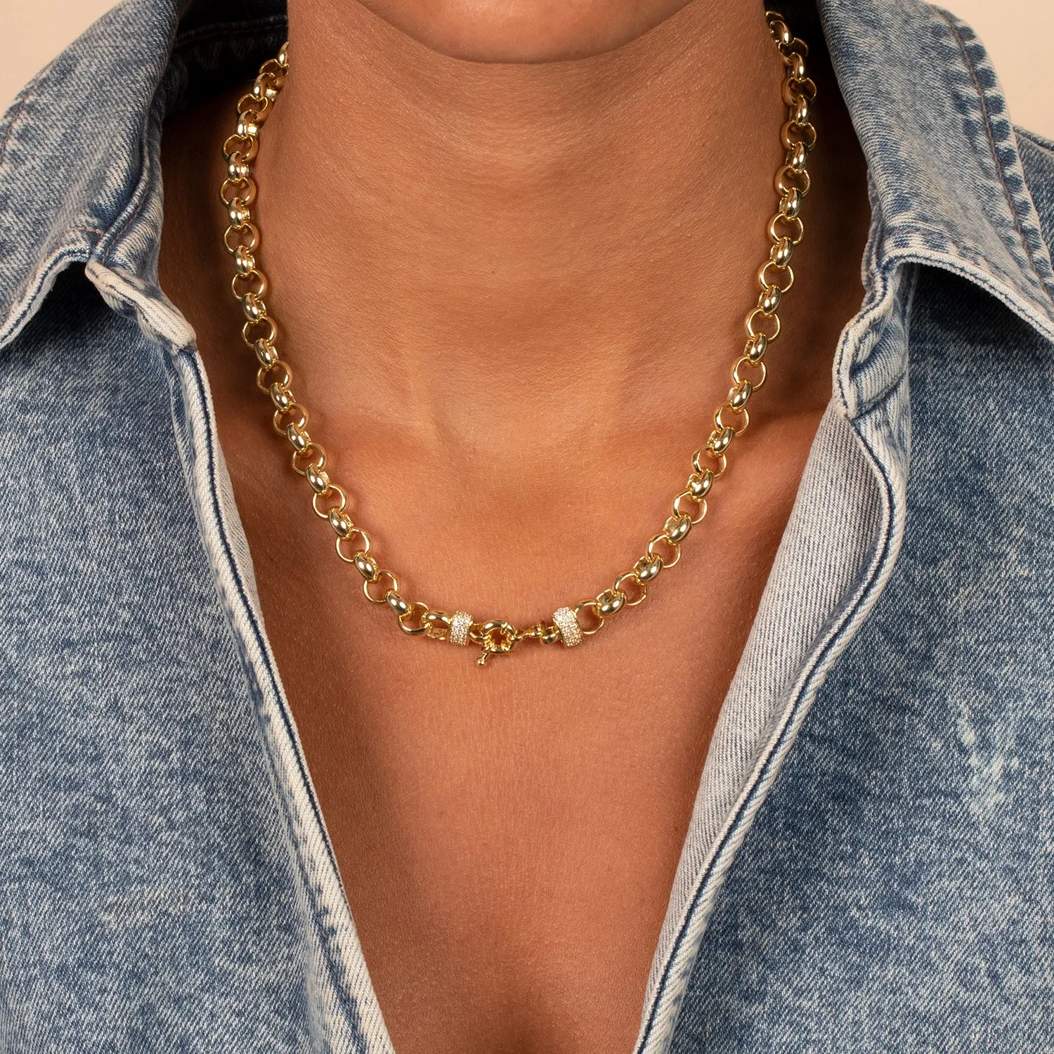 Solid/Pave Rounded Chain Necklace