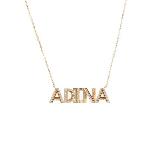Solid/Pave Uppercase Block Name Necklace