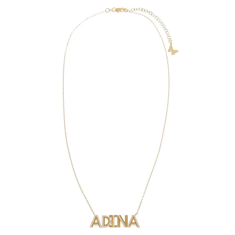 Solid/Pave Uppercase Block Name Necklace