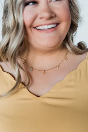 Star & Moon Charm Necklace- Gold