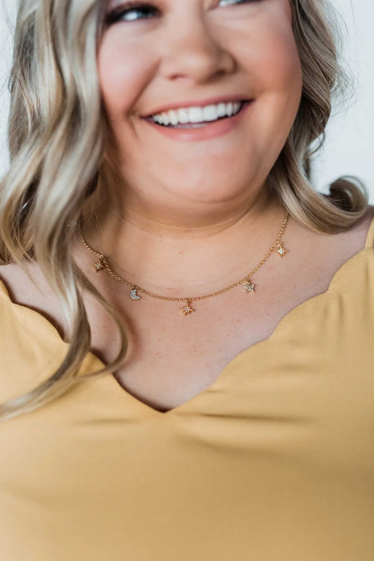 Star & Moon Charm Necklace- Gold