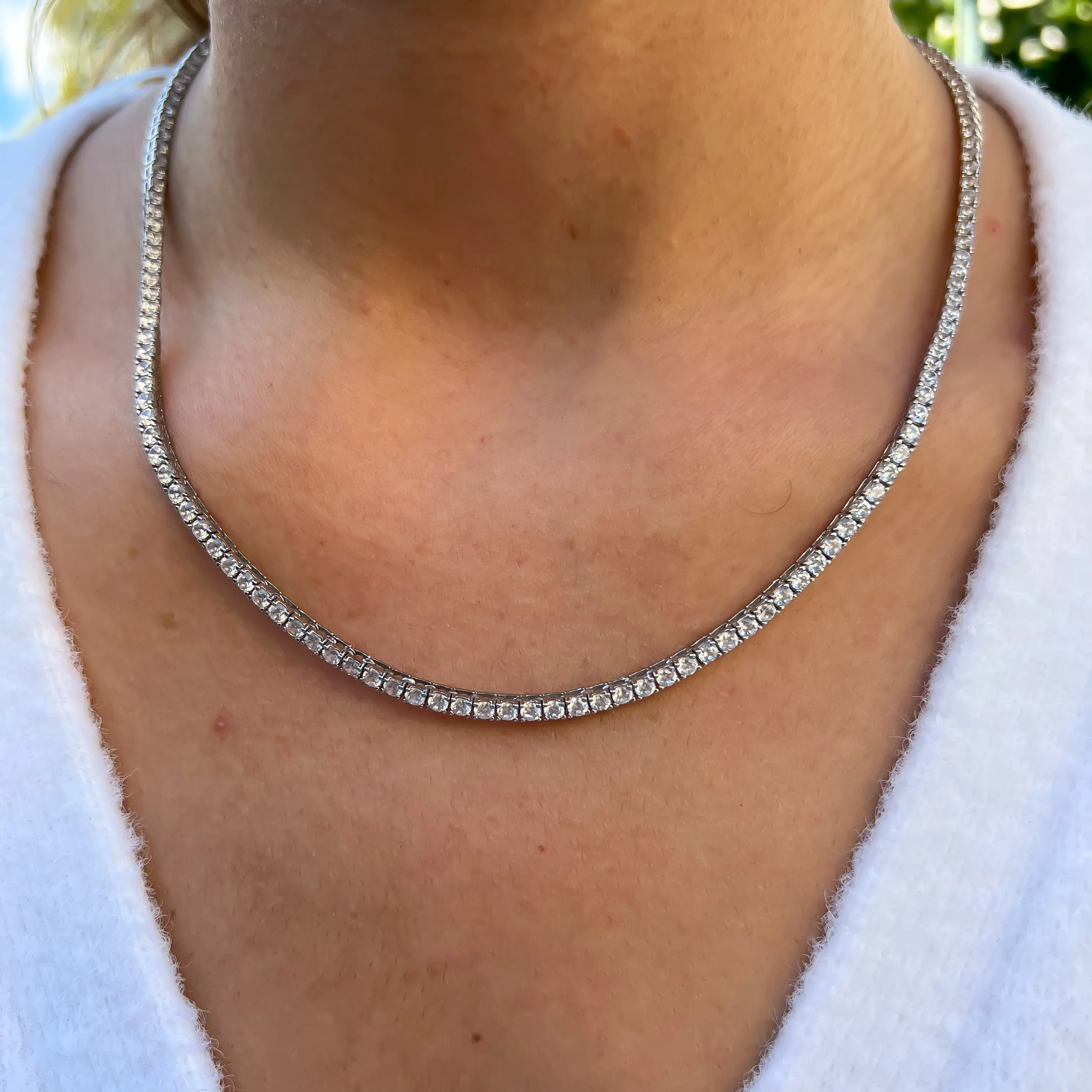 Sterling silver 3 mm cz diamond tennis necklace