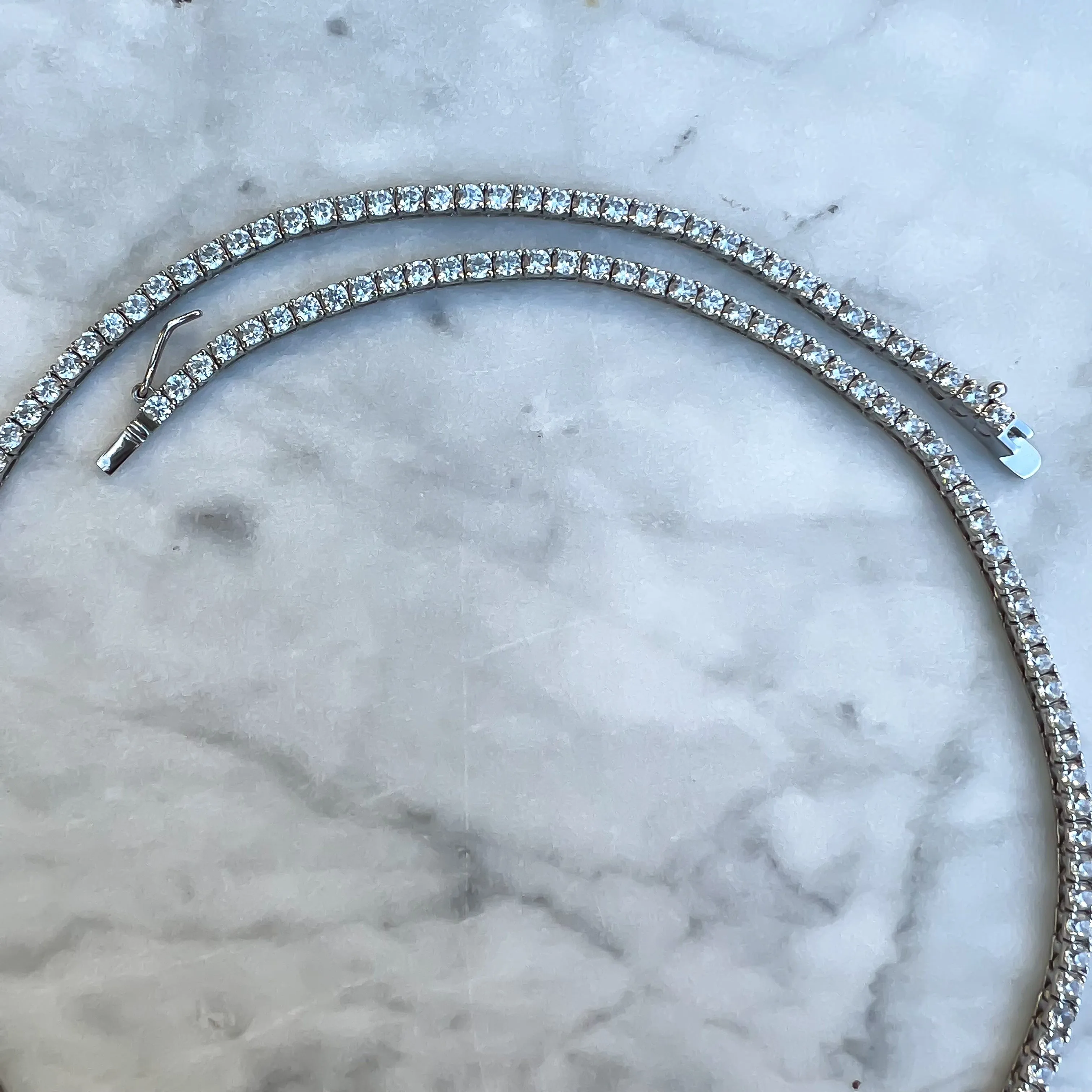 Sterling silver 3 mm cz diamond tennis necklace