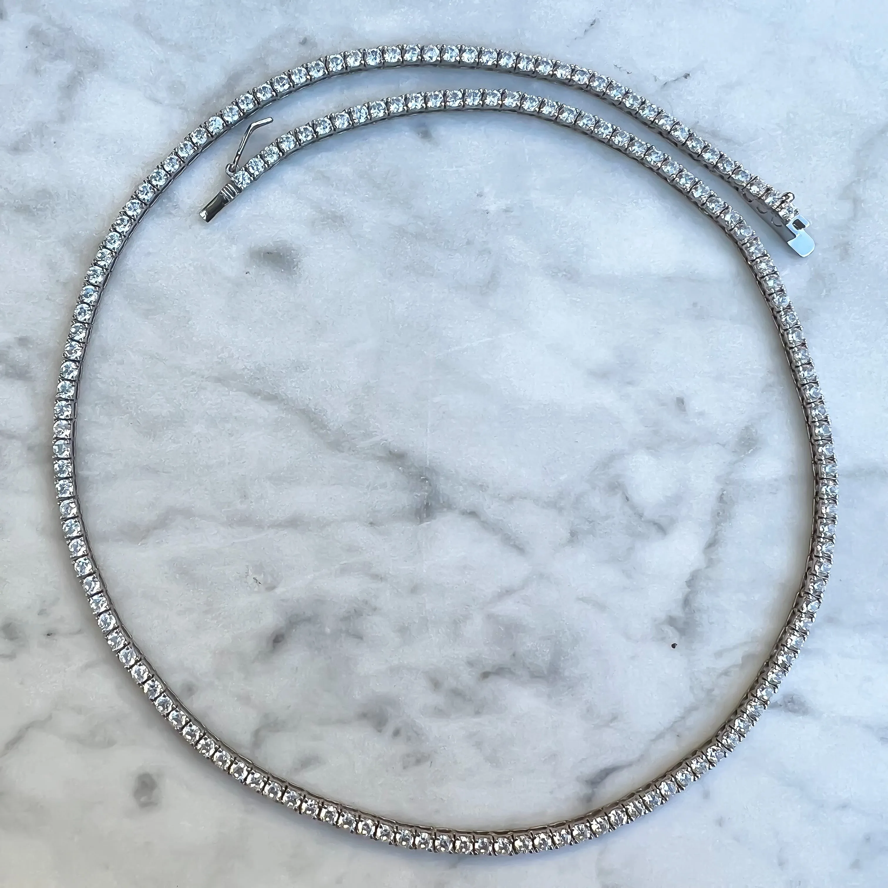 Sterling silver 3 mm cz diamond tennis necklace