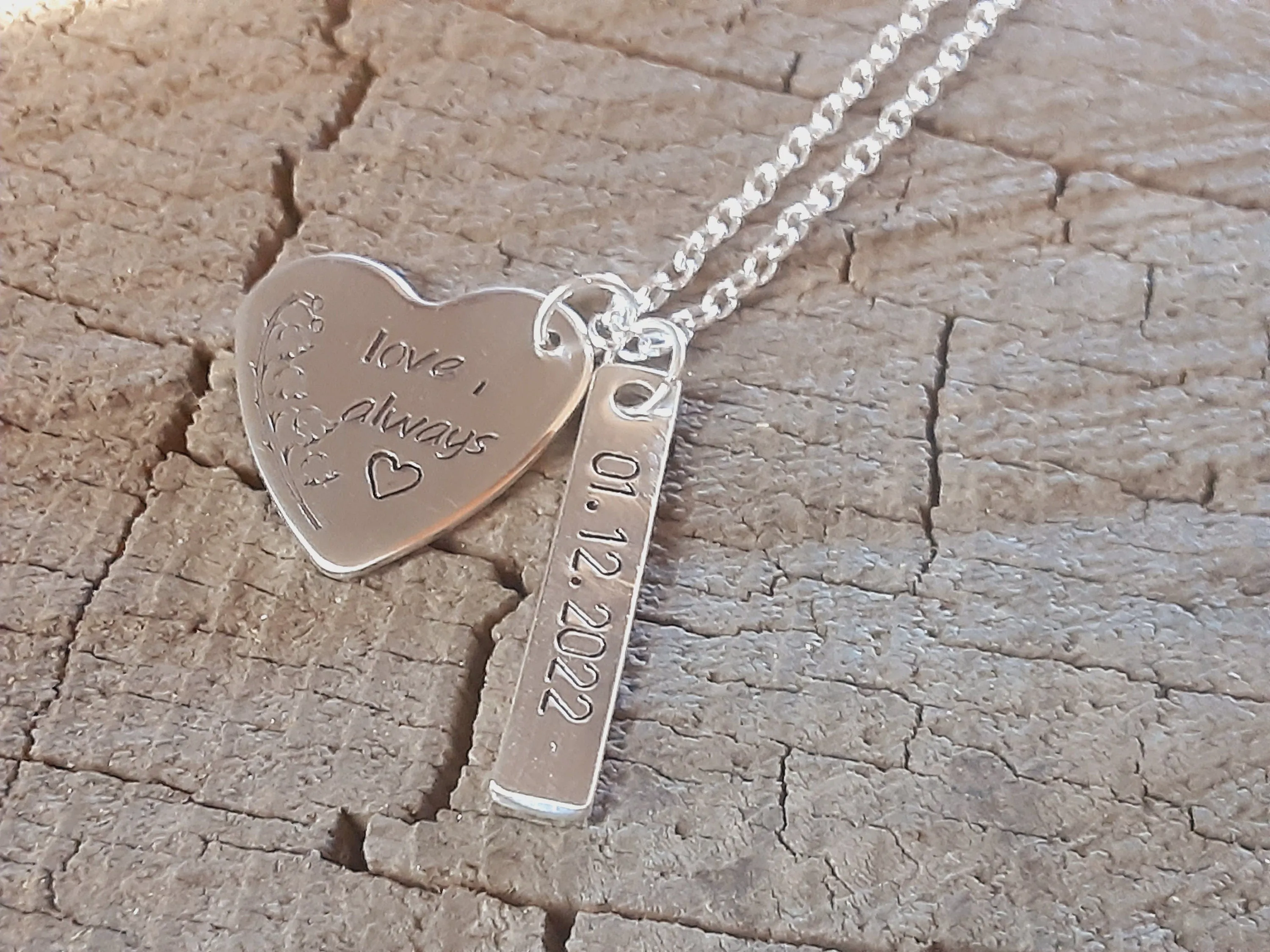Sterling silver custom heart charm necklace