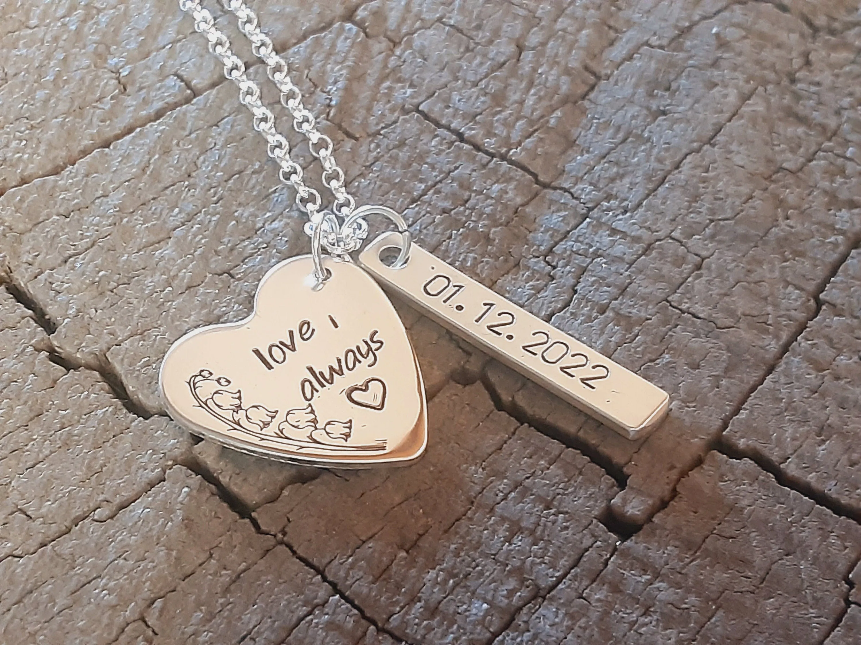 Sterling silver custom heart charm necklace