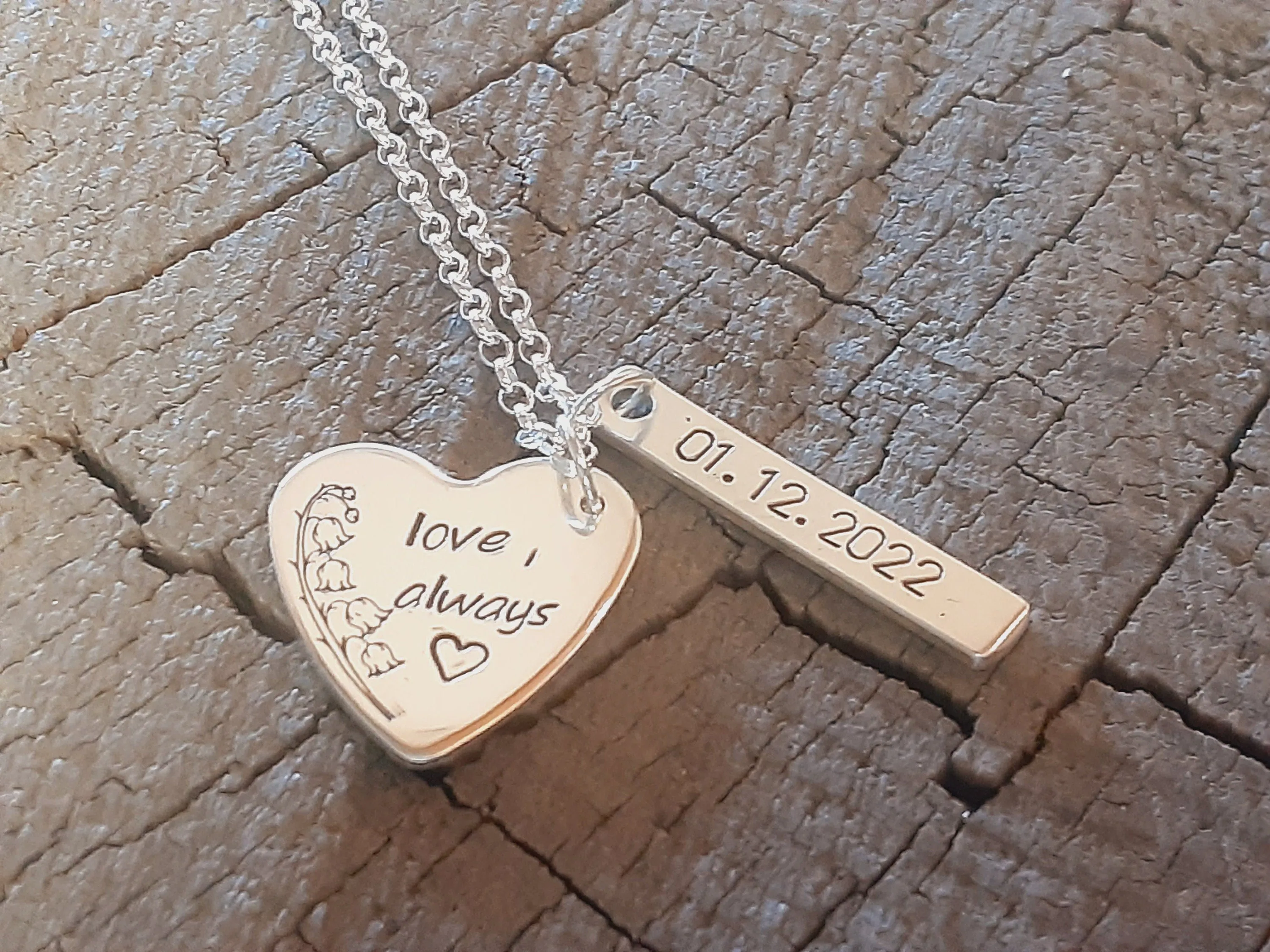 Sterling silver custom heart charm necklace