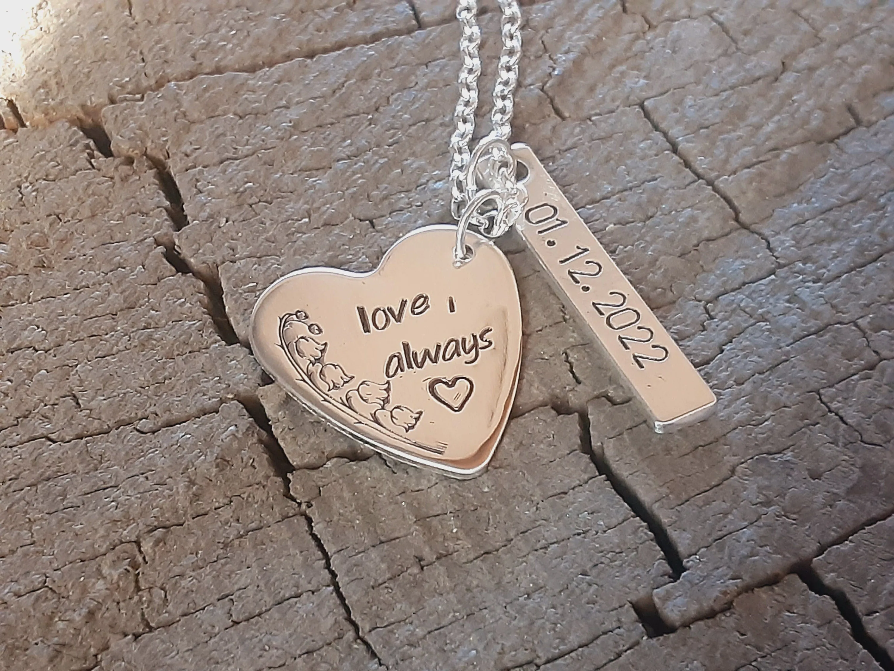 Sterling silver custom heart charm necklace